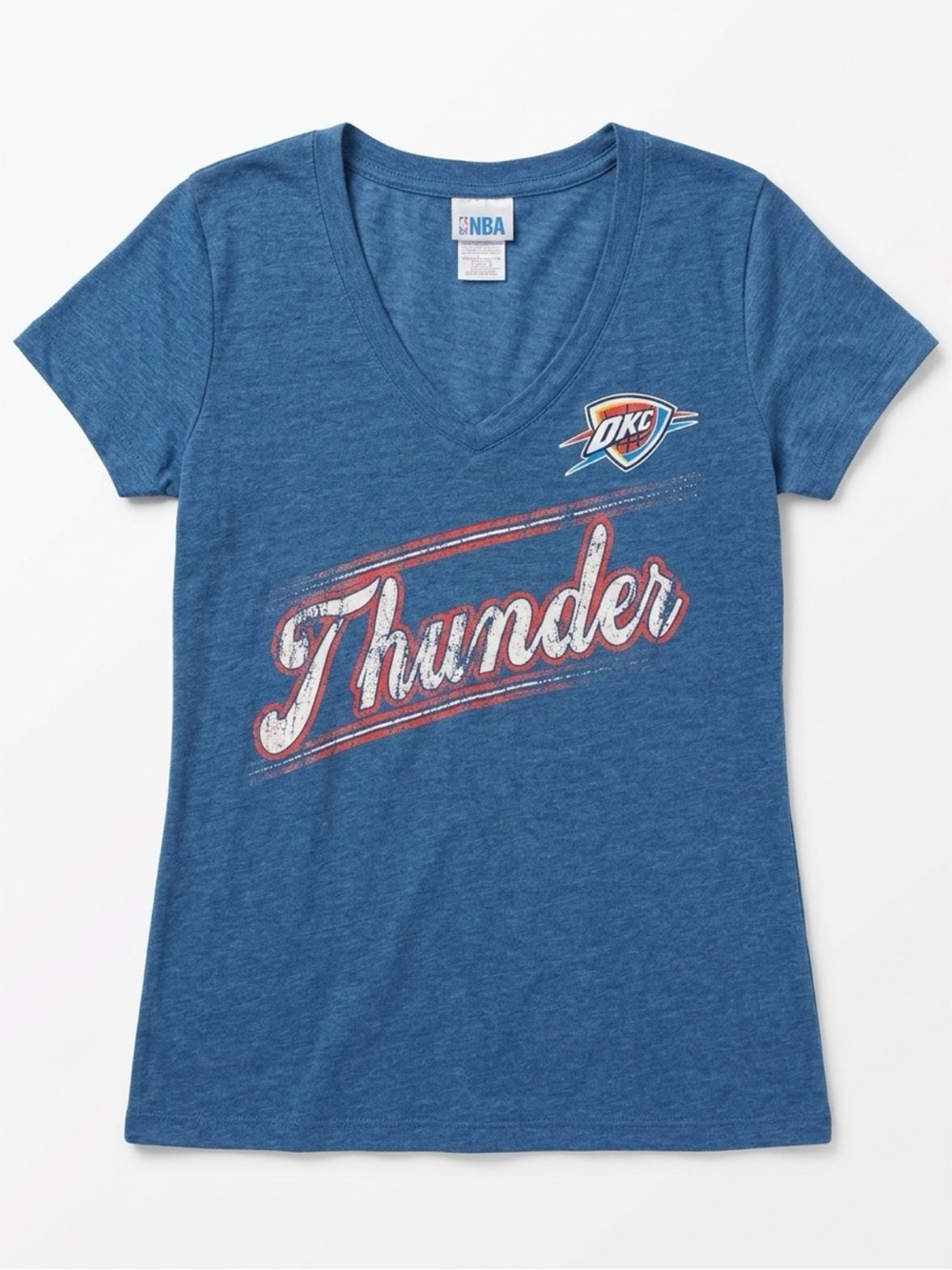 NBA Oklahoma City Thunder Blue V-Neck Tee with Script Logo